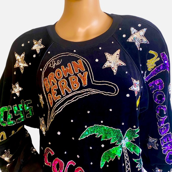 🆕 VINTAGE 80s BONNIE BOERER & CO VELVET SEQUIN HOLLYWOOD NIGHTCLUB SWEATSHIRT - Picture 9 of 16